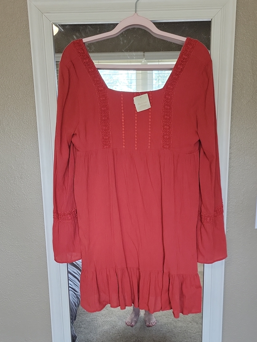 NWT-Altar'd State Orange Rust' Long-Sleeve Lace-Trim Tunic Dress Medium